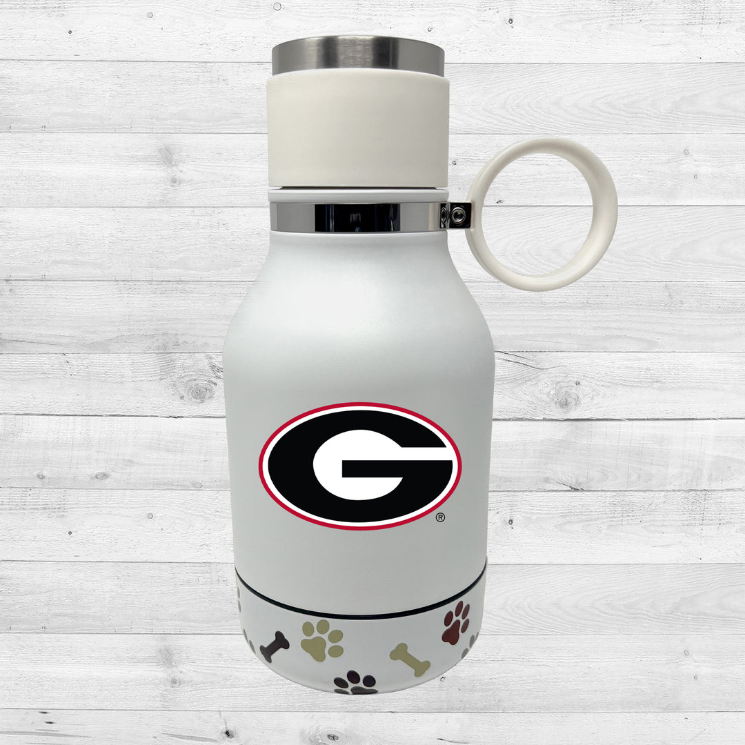 Georgia Bulldogs | NCAA Officially Licensed | 37 Oz Insulated Travel Water Bottle with Detachable Dog Bowl Base