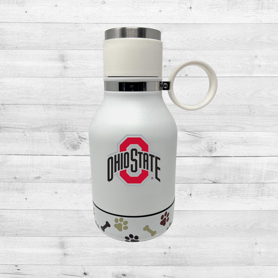 Ohio State Buckeyes | NCAA Officially Licensed | 37 Oz Insulated Travel Water Bottle with Detachable Dog Bowl Base