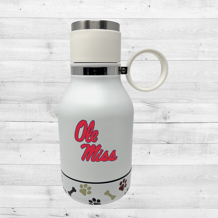 Ole Miss Rebels | NCAA Officially Licensed | 37 Oz Insulated Travel Water Bottle with Detachable Dog Bowl Base