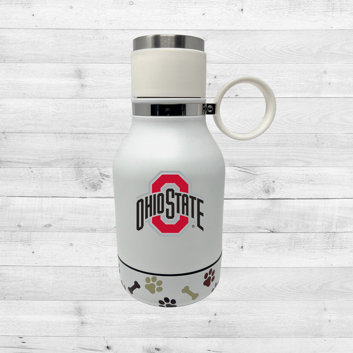 Ohio State Buckeyes | NCAA Officially Licensed | 37 Oz Insulated Travel Water Bottle with Detachable Dog Bowl Base