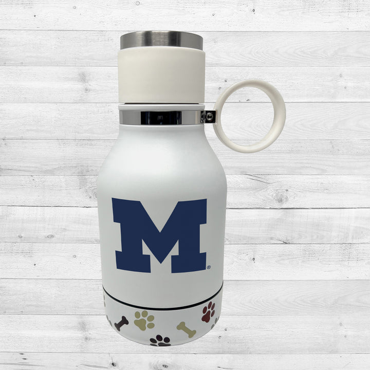 Michigan Wolverines | NCAA Officially Licensed | 37 Oz Insulated Travel Water Bottle with Detachable Dog Bowl Base